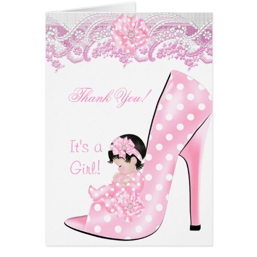 Thank You Cute Baby in High Heel Shoe Shower Baby Stationery Note Card ...