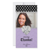 Thank You Dots Lace Pearls Jewel Sweet 16 Purple Photo Card