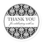 Thank You Favor Sticker | Black White Damask