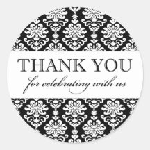 Thank You Favor Sticker | Black White Damask