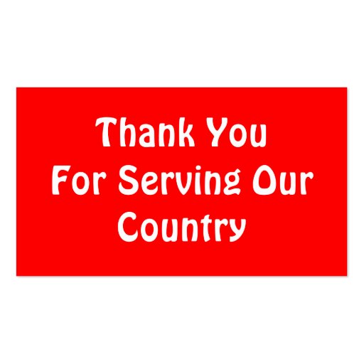 Thank You For Serving Our Country Business Card (back side)