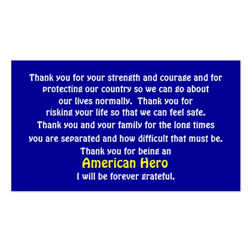 Thank You For Serving Our Country Business Card (front side)