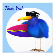 Thank You! Fuzzy Bluebird Surfer Personalized Invitation
