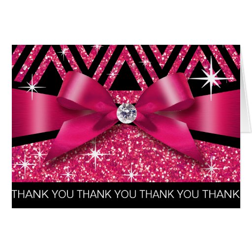 Thank you Glitter Chevron Bling Diamond fuchsia Greeting Card Zazzle