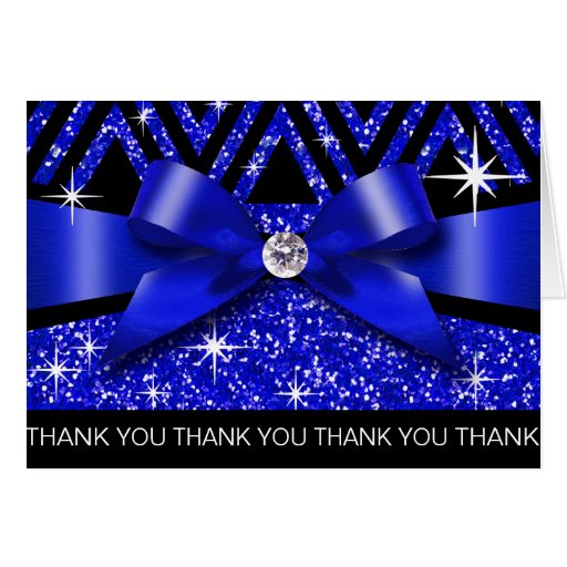 Thank you Glitter Chevron Bling Diamond sapphire Card Zazzle