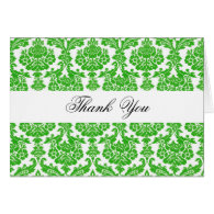 Thank you,green damask greeting cards
