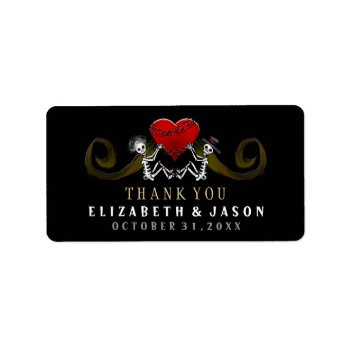 Thank You Halloween Skeleton & Heart Wedding Label Address Label by juliea2010 at Zazzle