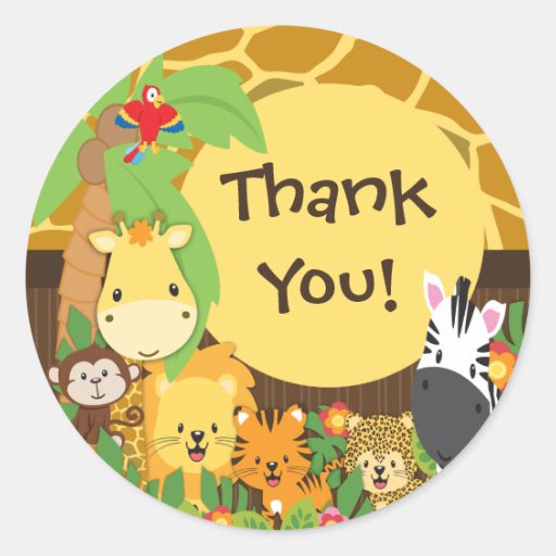 Thank You Jungle Safari Baby Animals Sticker Zazzle