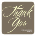 Thank You labels bold brush stroke coffee brown sticker