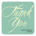 Thank You labels bold brush stroke teal green sticker