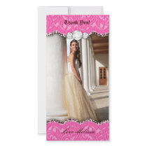Thank You Leopard Lace Jewel Sweet 16 Pink b Photo Greeting Card