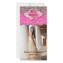 Thank You Leopard Lace Jewel Sweet 16 Pink Personalized Photo Card