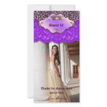 Thank You Leopard Lace Jewel Sweet 16 Purple Photo Card Template