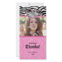 Thank You leopard zebra Lace Crown Jewel Sweet 16 Custom Photo Card