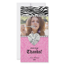 Thank You leopard zebra Lace Pearls Jewel Sweet 16 Photo Cards
