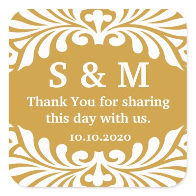 Thank You Letter Monogram Wedding Favor Labels Square Stickers by semas87