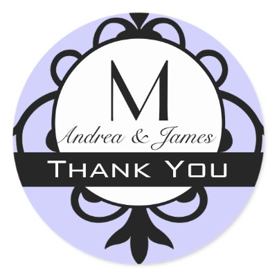 Thank You Monogram Damask Black Purple Sticker