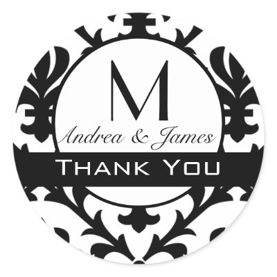 Thank You Monogram Damask Black White Sticker