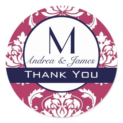 Thank You Monogram Damask Navy Pink Sticker