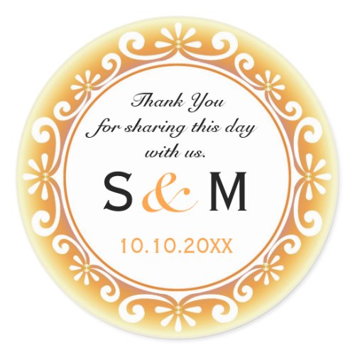 Thank You Monogram Wedding Favor Labels-Swirls Classic Round Sticker