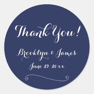 Thank You Navy Blue And White Wedding Stickers Round Sticker