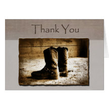 Thank You Note Card of Rustic Boots in sepia-weste