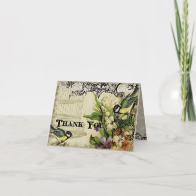 Thank You Notes - Yellow Song Bird Cage Floral Greeting Cards
