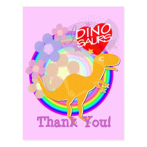 Thank You Orange Flower Dino Cartoon Postcard | Zazzle