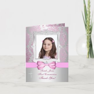 Thank You photo girl Communion Greeting Cards