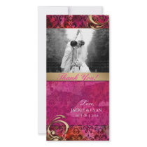 Thank You Photocard Indian Damask Pink Gold Personalized Photo Card