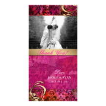 Thank You Photocard Indian Damask Pink Gold Personalized Photo Card