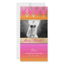 Thank You Photocard Indian Damask Pink Orange Personalized Photo Card