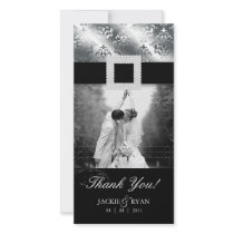 Thank You Photocard Jewel Damask Silver Black Custom Photo Card
