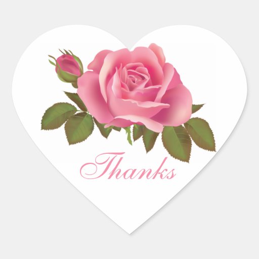 Thank You Pink Rose Greeting Stickers & Labels