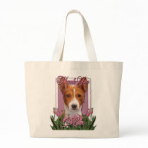 Thank You - Pink Tulips - Basenji Tote Bags