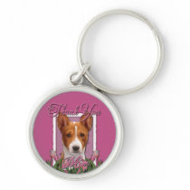 Thank You - Pink Tulips - Basenji Key Chain
