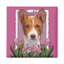 Thank You - Pink Tulips - Basenji Refrigerator Magnets