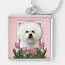 Thank You - Pink Tulips - Bichon Frise Key Chains