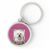 Thank You - Pink Tulips - Bichon Frise Keychain
