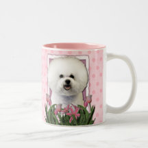Thank You - Pink Tulips - Bichon Frise Mugs