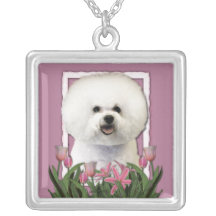 Thank You - Pink Tulips - Bichon Frise Pendants