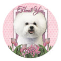 Thank You - Pink Tulips - Bichon Frise Round Sticker