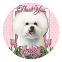 Thank You - Pink Tulips - Bichon Frise Round Sticker