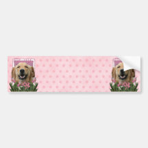 Thank You - Pink Tulips - Golden Retriever -Mickey Bumper Sticker