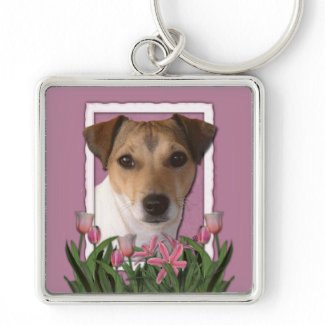 Thank You - Pink Tulips - Jack Russell keychain