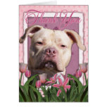 Thank You - Pink Tulips - Pitbull - Jersey Girl Greeting Card