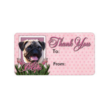 Thank You - Pink Tulips - Pug Address Label