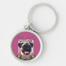 Thank You - Pink Tulips - Pug Keychain