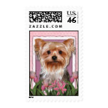 Thank You - Pink Tulips - Yorkshire Terrier Postage Stamps