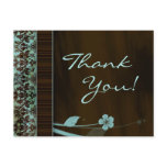 Thank You Postcard Blue Flower Damask Brown